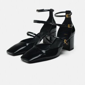 Zara buckle blocked heeled shoes